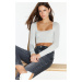 Trendyol Gray Decollete Crop Flexible Knitted Blouse