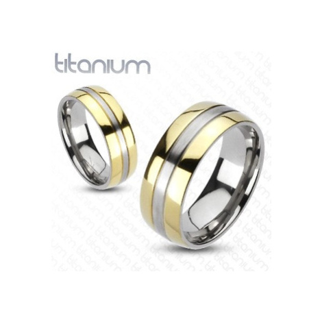 Titánový prsteň - zlatá a strieborná farebná kombinácia - Veľkosť: 67 mm