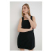 Ľanové šaty Abercrombie & Fitch čierna farba, mini, rovný strih
