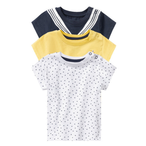 lupilu® Detské bavlnené tričko pre bábätká BIO, 3 kusy (biela/žltá/námormícka modrá)