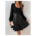 Čierne šaty s koženkovou sukňou