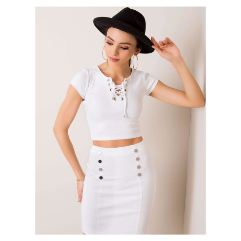 RUE PARIS White blouse with lace-up neckline