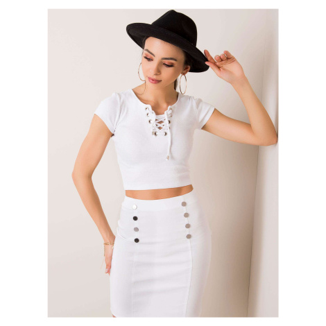 White blouse with lace-up neckline RUE PARIS