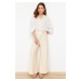 Trendyol Mink Short Wide Leg Flexible Trousers with Side Slits