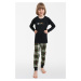 Chlapčenské pyžamo Italian Fashion Seward - dlhé bavlnené Tmavo sivá - zelená