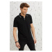 ALTINYILDIZ CLASSICS Men's Black Slim Fit Slim Fit Polo Neck 100% Cotton Short Sleeve T-Shirt