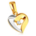 Zlatý dvojfarebný prívesok 375 - tučný obrys asymetrického srdca, zirkón