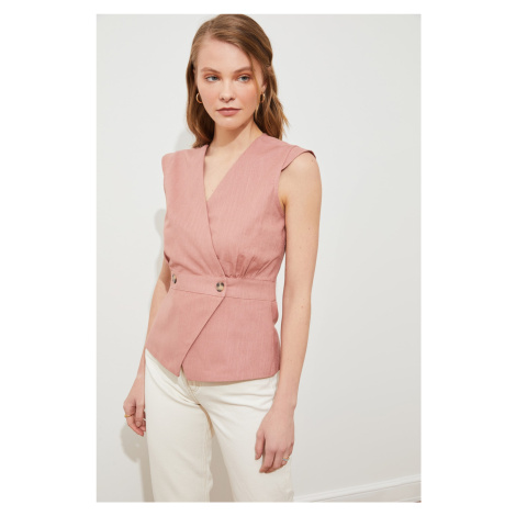 Trendyol Dusty Rose Woven Bone Button Detailed Double Breasted Woven Blouse