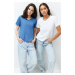 Trendyol White-Indigo 100% Cotton Pack of 2 Regular/Normal Pattern Basic V-Neck Knitted T-Shirt