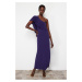 Trendyol Purple Waist Opening/Skater Knitted Elegant Evening Dress