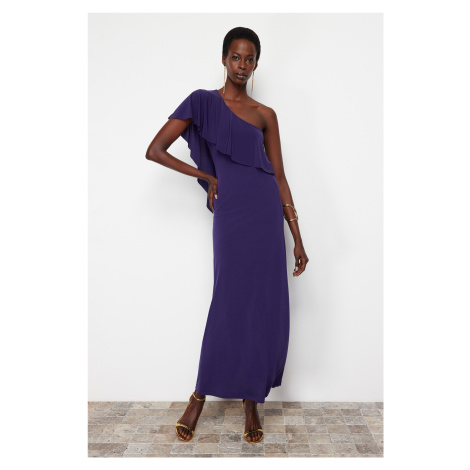 Trendyol Purple Waist Opening/Skater Knitted Elegant Evening Dress