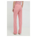 Nohavice s prímesou vlny Custommade Petry dámske, ružová farba, široké, vysoký pás