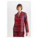 DEFACTO Fall In Love Christmas Themed Red Pajamas Collar Flannel Casual Top