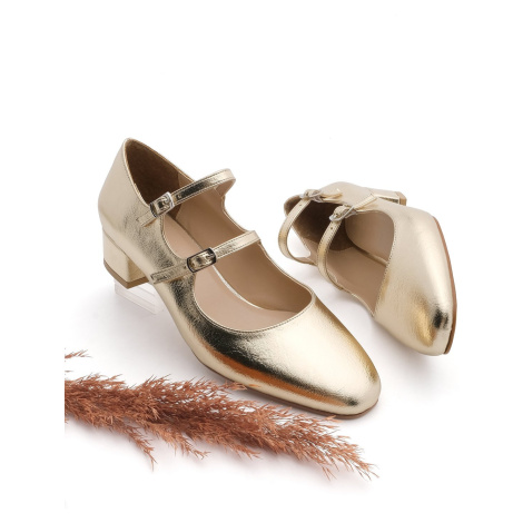 Marjin Women's Double Strap Classic Heel Shoes Alsef Gold