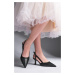 Marjin Women's Pointed Toe Open Side Strap Classic Heel Shoes Suder Black