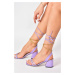 Fox Shoes Lilac Short Heeled Women's Gold Chain Detail Ankle Laced Shoes