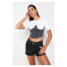 Trendyol Anthracite Denim Detailed Crop Padded Knitted Blouse