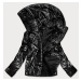 Lesklá čierna dámska bunda s kapucňou (B9575)