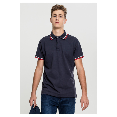 Men's Double Stripe Polo Shirt Navy/Blue/Flame Red Urban Classics