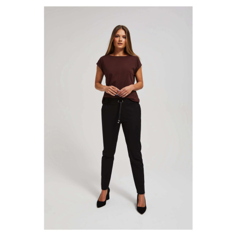 Plain trousers with tie at the waist - black Moodo