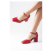 Mio Gusto Anna Red Color Flat Toe Women's Thick Heel Ankle Band Heeled Shoes