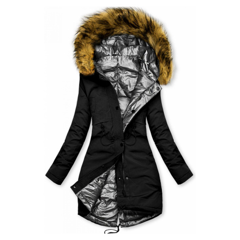 Čierno-strieborná obojstranná zimná bunda