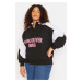 Trendyol Curve Black Stand-Up Collar Printed Thick Fleece Inside Knitted Sweatshirt