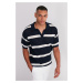 Trendyol Navy Blue Regular Fit Striped Wacky Patch Limited Edition Knitwear Polo Neck T-Shirt