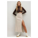 Trend Alaçatı Stili Women's Beige Button Detailed Knitwear Skirt