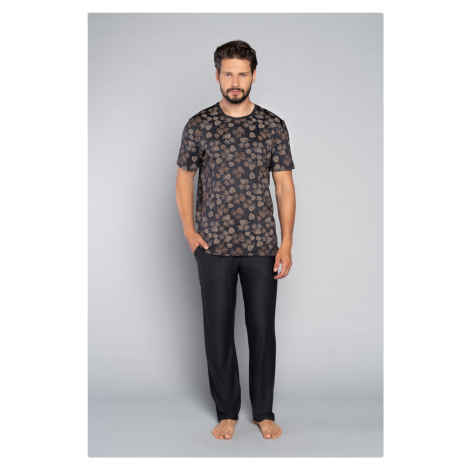 Men's pyjamas Pinus, short sleeves, long legs - print/graphite Italian Fashion