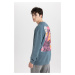 DEFACTO Comfort Fit Crew Neck Back Printed Washed Faded Effect Sweatshirt