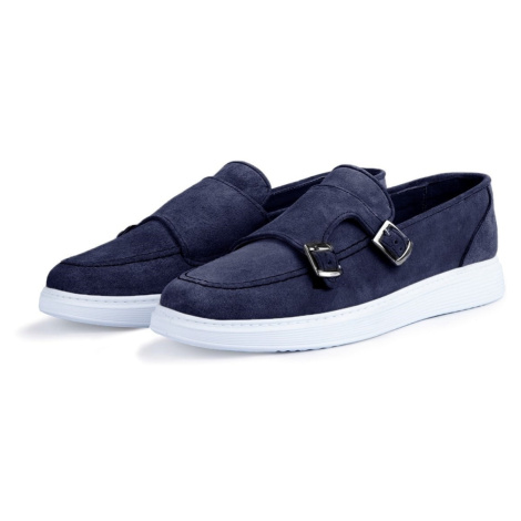 Ducavelli Airy Genuine Leather & Suede Men's Casual Shoes, Suede Loafers, Summer Shoes Navy Blue
