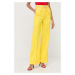 Nohavice BOSS dámske, žltá farba, široké, vysoký pás