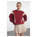 Trendyol Claret Red Color Block Regular/Normal Pattern Crew Neck Knitted Sweatshirt