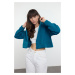 Trendyol Oil Zipper Hooded Relaxed Cut Crop Thick Inside Fleece Knitted Sweatshirt