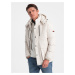 Ombre Men's winter jacket with detachable hood and cargo pockets - cream