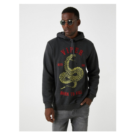 Koton Snake Print Hooded Sweatshirt with Rayon
