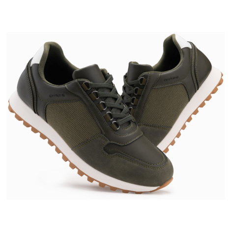 Ombre Patchwork men's sneaker shoes in combined materials - dark olive