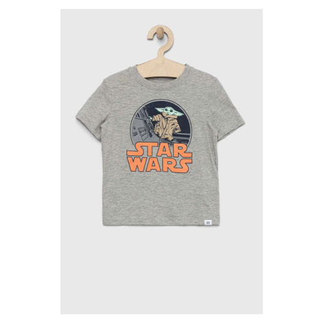 Detské bavlnené tričko GAP x Star Wars šedá farba, s potlačou