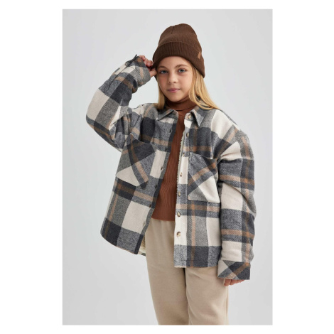 DEFACTO Girl's Checked Flannel Long Sleeve Shirt