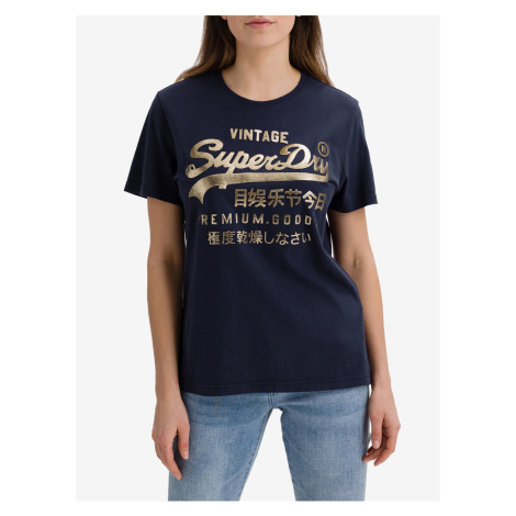 Tmavomodré dámske tričko s potlačou Superdry Metallic