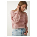 Happiness İstanbul Women's Powder Openwork Crop Knitwear Sweater