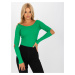 RUE PARIS green ribbed basic blouse with cutouts at elbows