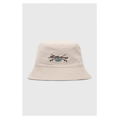 Bavlnený klobúk Billabong béžová farba, bavlnený