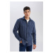 DEFACTO Navy Blue Regular Fit Regular Cut Polo Collar Striped Lumberjack Long Sleeve Shirt