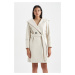 DEFACTO Regular Fit Hooded Belted Cashew Coat