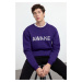 Trendyol Purple Oversize/Wide Cut Fleece Embroidered Sweatshirt