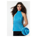 Trendyol Blue Pleat Fitted/Situated Gathering Detailed Halter Neck Elastic Knitted Blouse