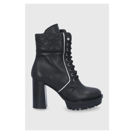 Kožené členkové topánky Karl Lagerfeld Voyage IV dámske, čierna farba, na podpätku