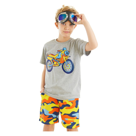 mshb&g Maskáčová súprava chlapčenského trička a šortiek s motívom motorky
